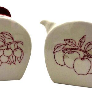 Lifestyle Home Alford Ceramic Creamer & Sugar Set Red Fruit Stitch Design